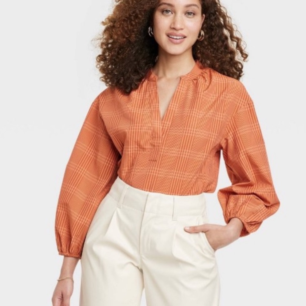 🎈3/$25🎈a new day Women’s Popover PlaidLong Sleeve Blouse